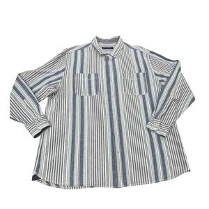 Tommy Bahama Linen Shirt Mens 3XL Blue White Striped Long Sleeve Button Down